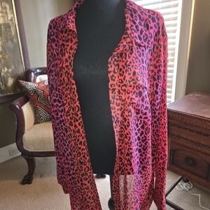 Lane Bryant Pink and Black Leopard Print Blouse